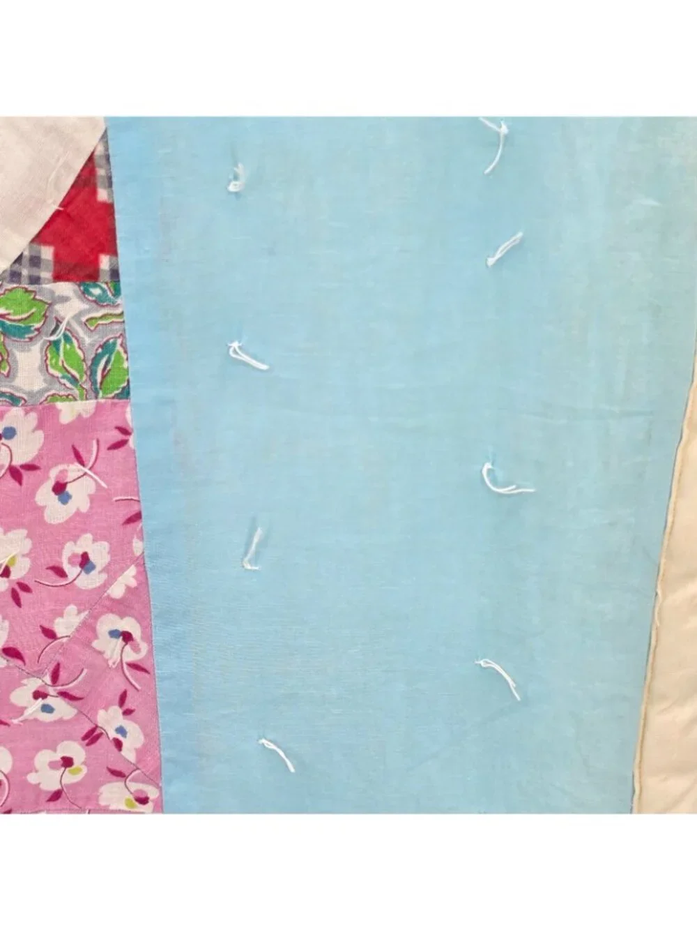 Vintage Handmade Patchwork Quilt Queen Jacobs Ladder Blue 82